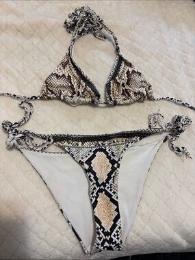 Shein double strap snake print triangle bikini set size small